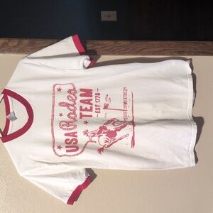 USA Rodeo Team Women's White and Red Ringer Tee